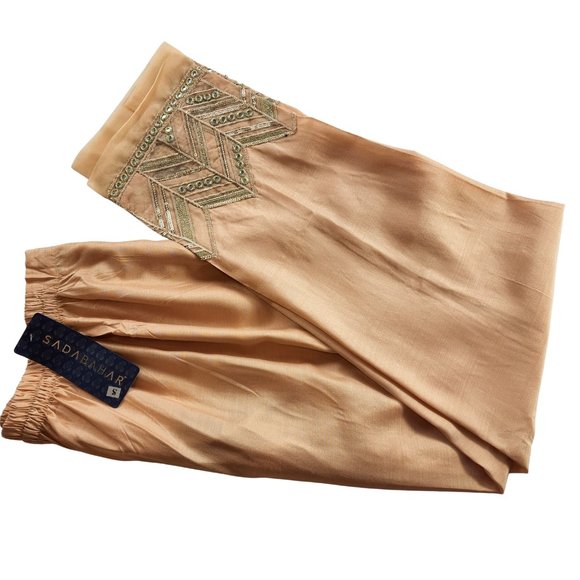 Women's Silk Trouser Pant Mirror Embroidered Sadabahar Designer Pakistani Indian - Picture 3 of 16
